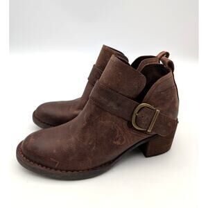 Børn Royce Block Heel Ankle Bootie Women's Brown Leather Size US6.5M EU37